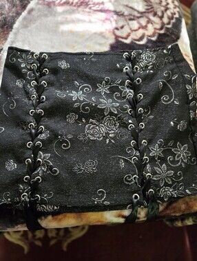 Black Floral Lace-Up Bustier Top